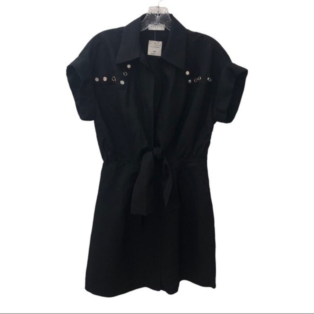 Sandro Paris Mabel Linen Blend Button Embellished Dress Black Size 34 NWOT - Picture 4 of 10